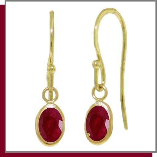14K Yellow Gold 1.0 CT Oval Ruby Dangle Earrings