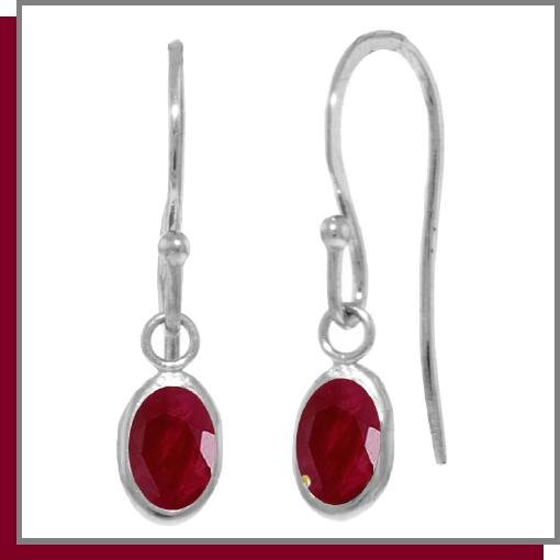 14K White Gold 1.0 CT Oval Ruby Dangle Earrings