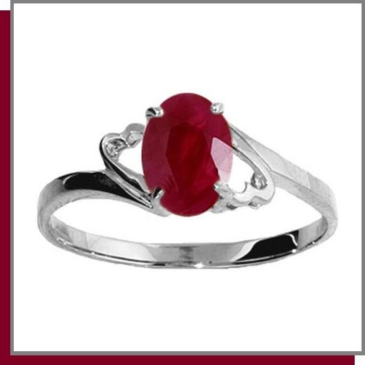 14K White Gold 1.0 CT Oval Ruby Ring SZ 5 - 9