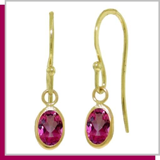 14K Yellow Gold 1.0 CT Oval Pink Topaz Dangle Earrings