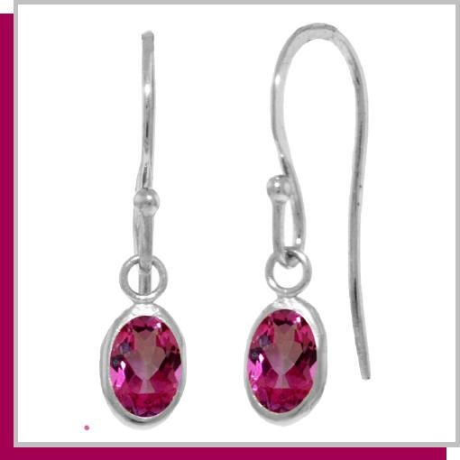 14K White Gold 1.0 CT Oval Pink Topaz Dangle Earrings