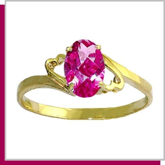 14K Yellow Gold 1.0 CT Oval Pink Topaz Ring SZ 5 - 9