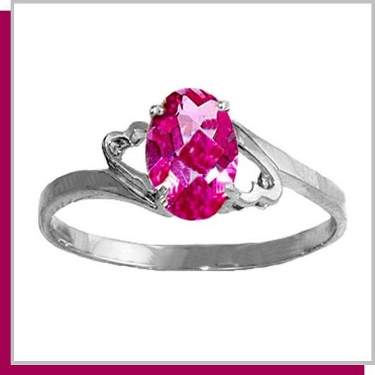14K White Gold 1.0 CT Oval Pink Topaz Ring SZ 5 - 9