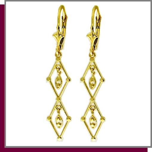 14K Solid Yellow Gold Chandelier Dangle Earrings