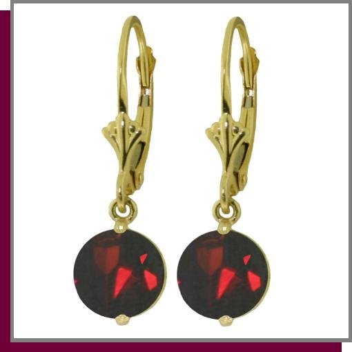 14K Solid Yellow Gold 3.0 CT Garnet Dangle Earrings