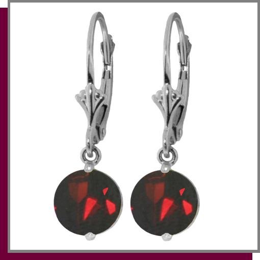 14K Solid White Gold 3.0 CT Garnet Dangle Earrings