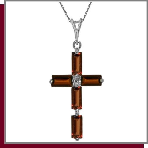 14K White Gold 1.0 CT Baguette Garnet Cross Necklace
