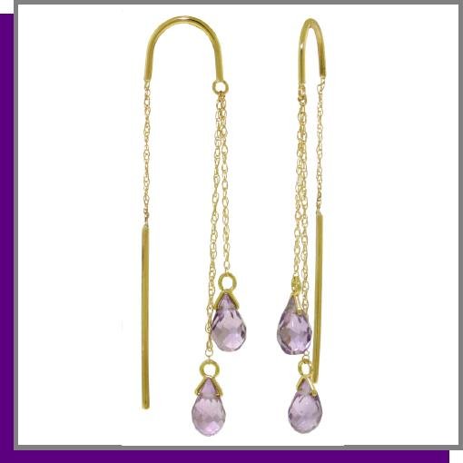 14K 2.50 CT Briolette Amethyst Threaded Earrings