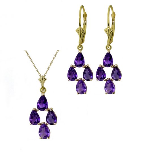 14K 4.5 CT Pear Amethyst Necklace & Earrings Set