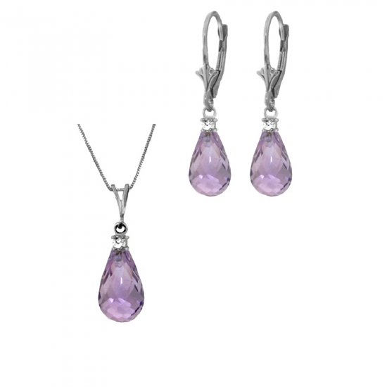 14K 6.75 CT Briolette Amethyst & Diamond Necklace & Earrings Set