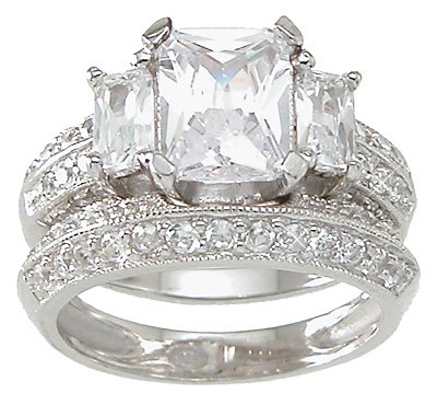 2.0 CT Emerald Cut Sterling Silver Wedding Ring Set