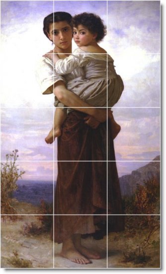 Bouguereau Mother Child Living Tile Mural Room Decor Design Home