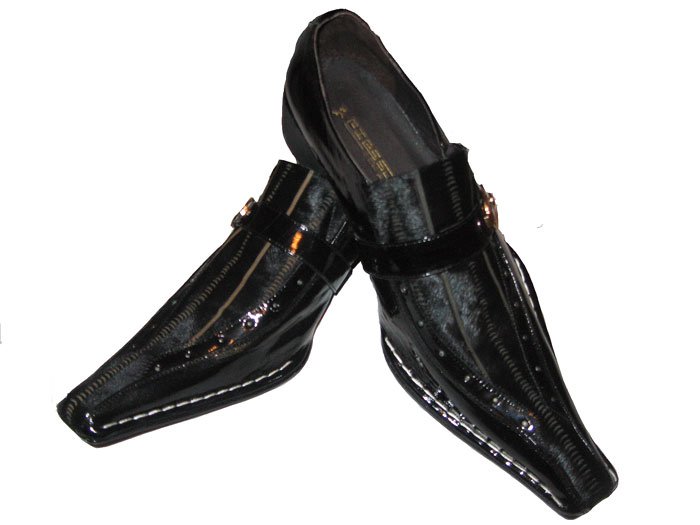 New Fiesso Black Pony Hair Leather Shoe w/Side Buckle SZ 12