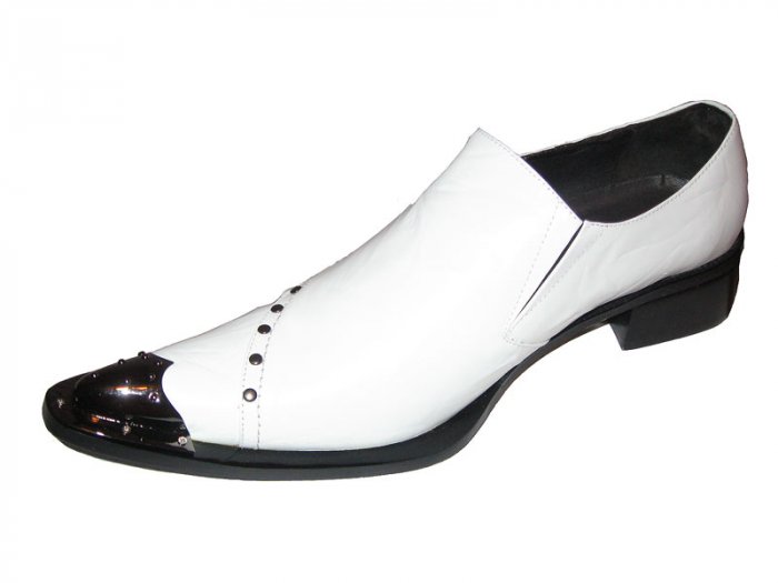 New Fiesso Metal Tip Pointed Toe Leather Shoe White Size 13