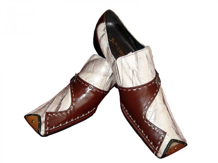 New Fiesso Crocodile print Shoe w/ Buckle (Brn/Cream) Size 11