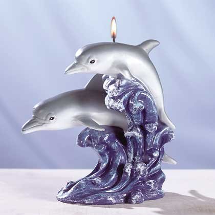 Double Dolphin On Wave Candle