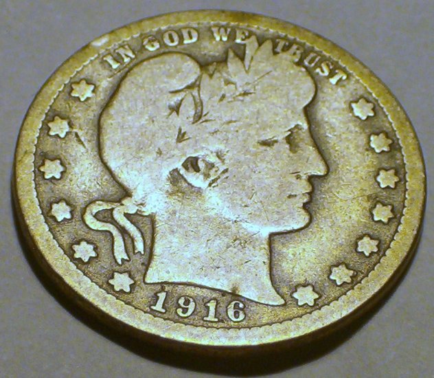 1916 D BARBER QUARTER LIBERTY HEAD VERY GOOD COND-SILVER