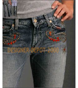 SEVEN 7 FOR ALL MANKIND MAN KIND 4 GREAT CHINA WALL STYLE RED CRYSTAL JEANS TRENDY SWAROVSKI