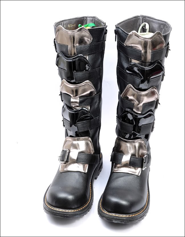 Punk Rock MENS BLACK GOTH PUNK ROCK BAND BUCKLE BOOT as
