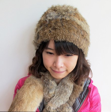 Lady's knitted with real rabbit fur hat/ cap