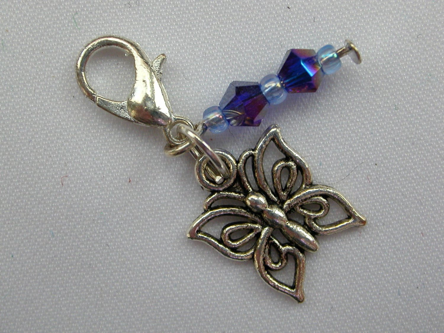 Butterfly Royal Blue Crystal Bicone Bead Zipper Charm