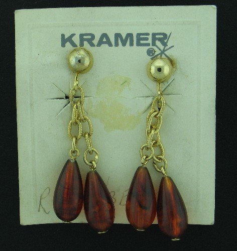Kramer Rootbeer Dual Dangle Lucite Earring on Original Card Ear2051
