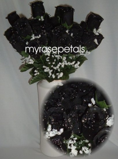 84 Silk Rose Flowers with Raindrops-Wedding Roses Flowers - Black