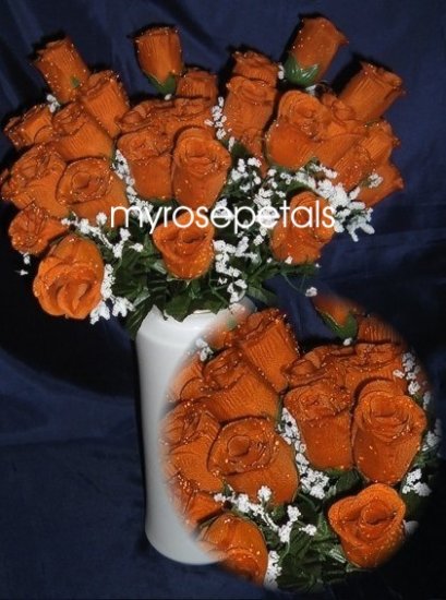 84 Silk Rose Flowers with Raindrops-Wedding Roses Flowers - Deep Orange
