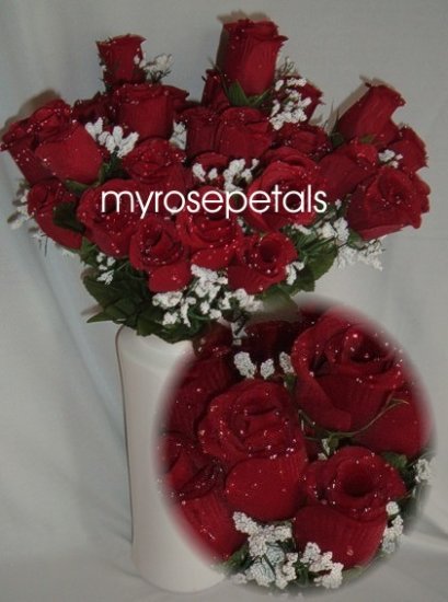 84 Silk Rose Flowers with Raindrops-Wedding Roses Flowers - Burgundy