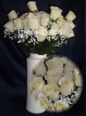 84 Silk Rose Flowers with Raindrops-Wedding Roses Flowers - Ivory