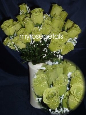 84 Silk Rose Flowers with Raindrops-Wedding Roses Flowers - Lime Green