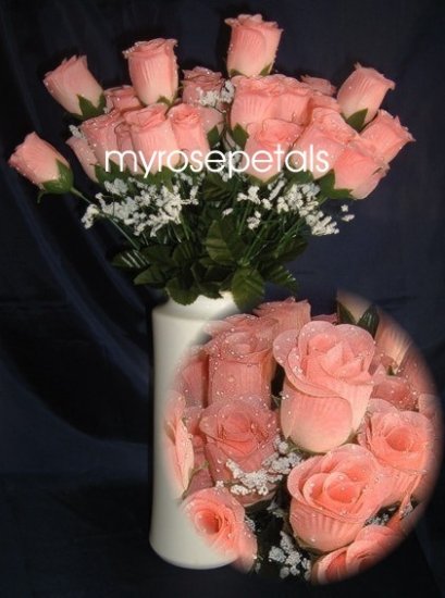84 Silk Rose Flowers with Raindrops-Wedding Roses Flowers - Peach