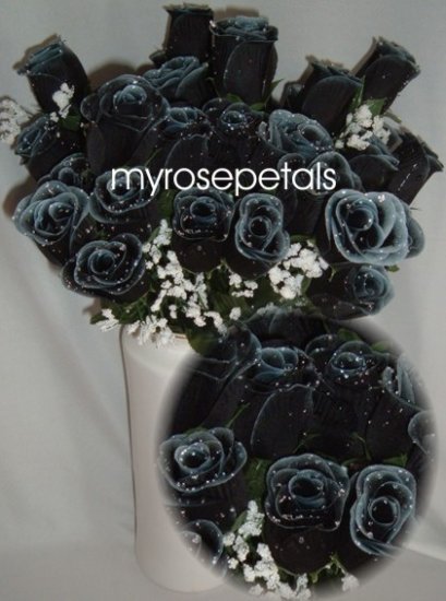 84 Silk Rose Flowers with Raindrops-Wedding Roses Flowers - Black/White