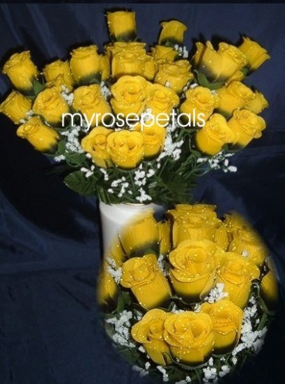 84 Silk Rose Flowers with Raindrops-Wedding Roses Flowers - Black/Yellow