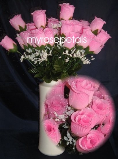 84 Silk Rose Flowers with Raindrops-Wedding Roses Flowers - Double Pink