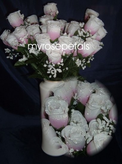 84 Silk Rose Flowers with Raindrops-Wedding Roses Flowers - Dusty Rose/White