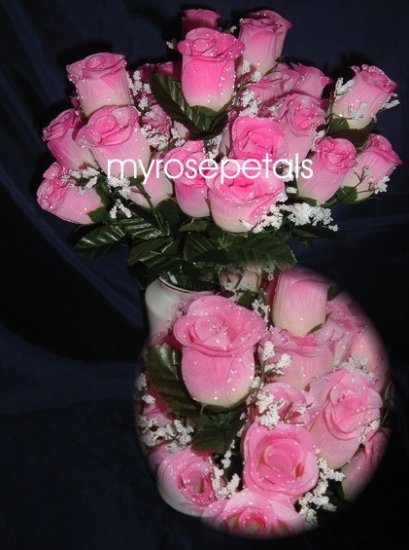 84 Silk Rose Flowers with Raindrops-Wedding Roses Flowers - Ivory/TWO Pinks