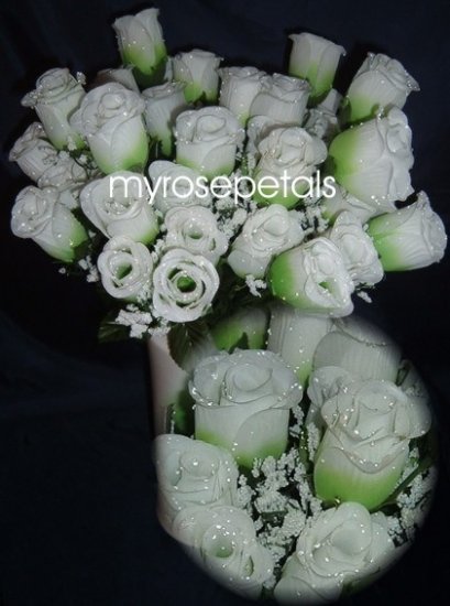 84 Silk Rose Flowers with Raindrops-Wedding Roses Flowers - Lime/White