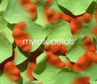 Petals - 1000 Silk Rose Petals Wedding Favors - Two Tone - Lime Green/Orange