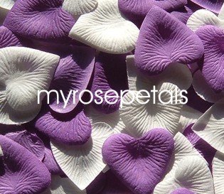 Petals - 1000 Heart Wedding Silk Rose Flower Petals Wedding Favors - Purple & White