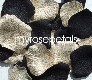 Petals - 200 Wedding Silk Rose Flower Petals Wedding Favors - Black & Woven Gold