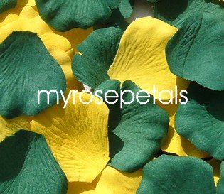 Petals - 200 Wedding Silk Rose Flower Petals Wedding Favors - Hunter Green & Yellow