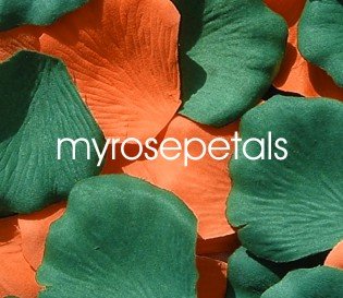 Petals - 200 Wedding Silk Rose Flower Petals Wedding Favors - Orange & Hunter Green