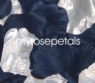 Petals - 200 Wedding Silk Rose Flower Petals Wedding Favors - Silver & Navy Blue