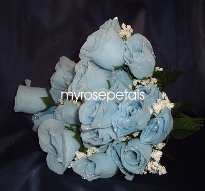 84 Silk Rose Flowers with Raindrops-Wedding Roses Flowers - Powder Blue