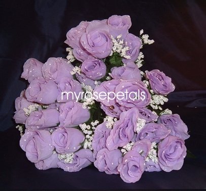 84 Silk Rose Flowers with Raindrops-Wedding Roses Flowers - Lavender