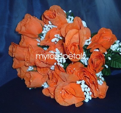 84 Silk Rose Flowers with Raindrops-Wedding Roses Flowers - Orange