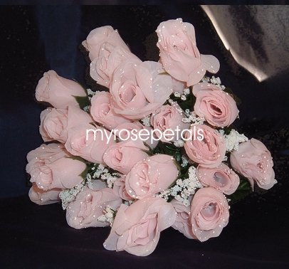 84 Silk Rose Flowers with Raindrops-Wedding Roses Flowers - Pale Pink