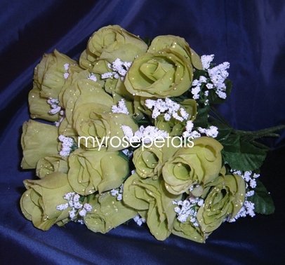 84 Silk Rose Flowers with Raindrops-Wedding Roses Flowers - Sage