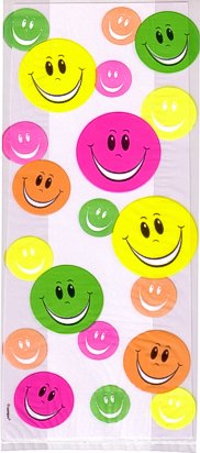 Cello Cellophane Favor Treat Party Bags w/Twist-Ties-Smiley